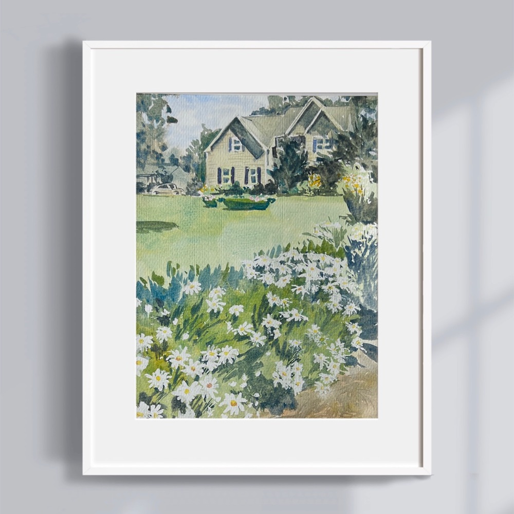 Chrysanthemums in summer.  Original Watercolor. Hand painted.